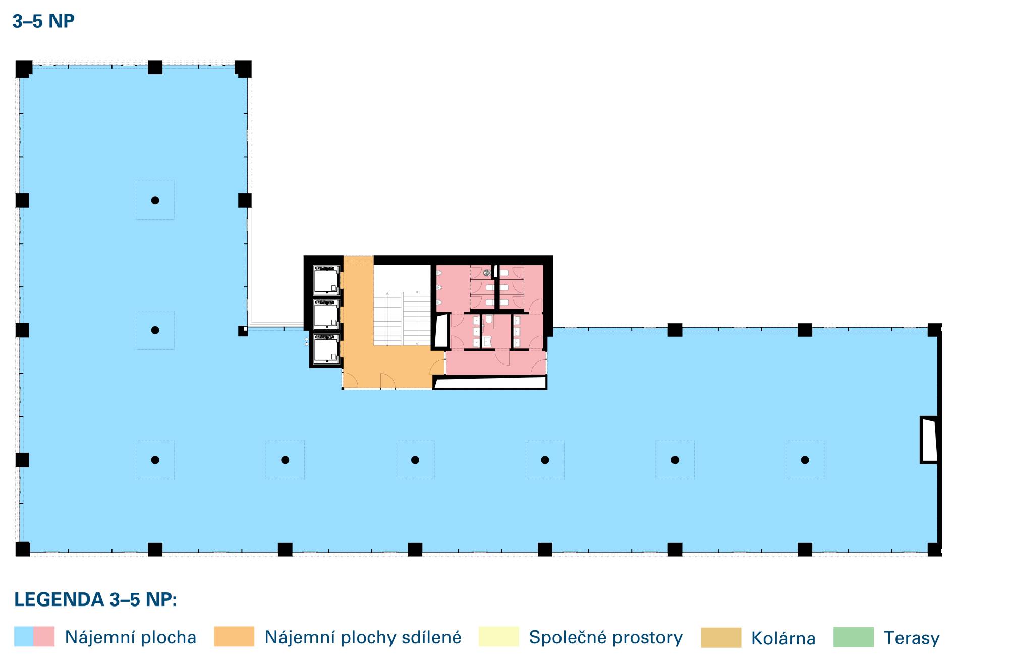 Plán třetího až pátého nadzemního patra